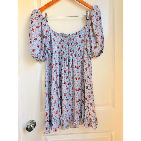 Reformation Bristol Blue Floral Puff Sleeve Smocked Mini Dress Petunia Sz Small - Picture 5 of 8